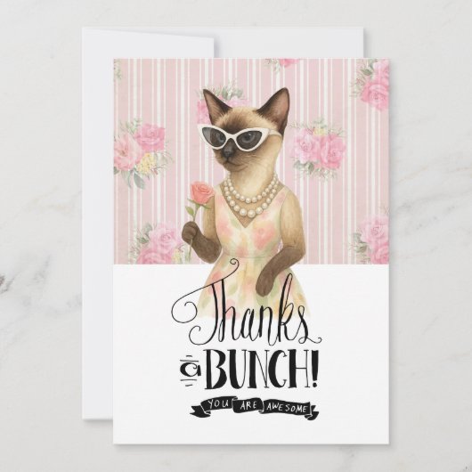 Siamese Cat is holding flower pink rose Bedankkaart (Voorkant)