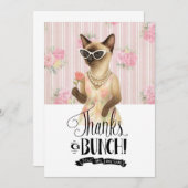 Siamese Cat is holding flower pink rose Bedankkaart (Voorkant / Achterkant)