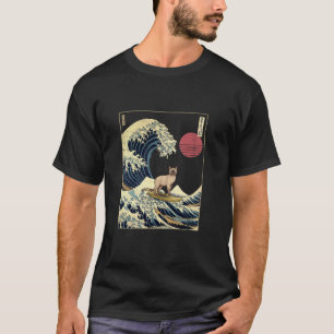 Siamese Cat Japanese Kanagawa Wave Funny Surf Anim T-shirt