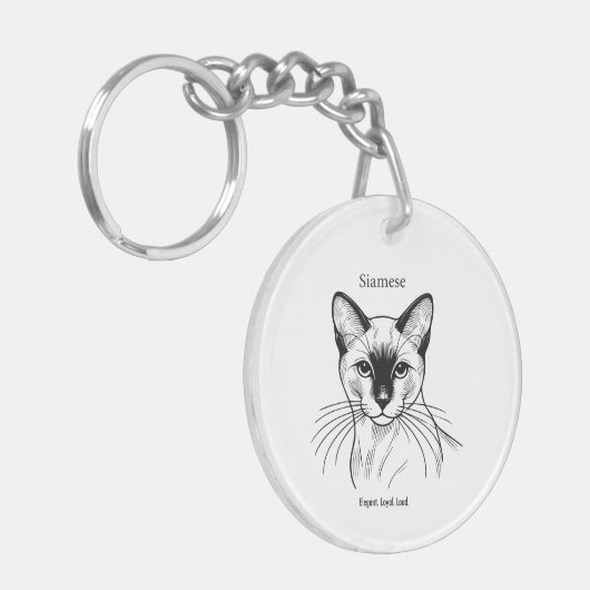 Siamese Cat Keychain – Elegant. Loyal. Loud. (Voorkant Links)