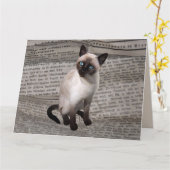 SIAMESE CAT LOVE BIRTHDAY NEWSPAPER ART Kaart (Gele Bloem)