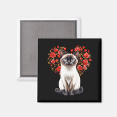 Siamese Cat Lover Floral Heart Valentines Day  Magneet (Voorkant / Achterkant)