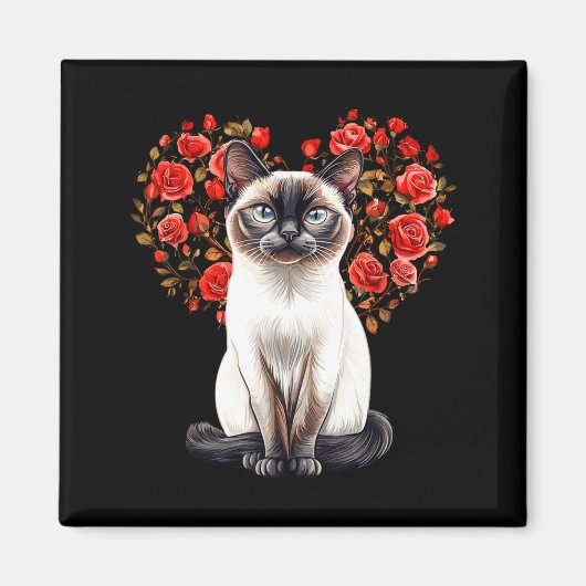 Siamese Cat Lover Floral Heart Valentines Day  Magneet (Voorkant)