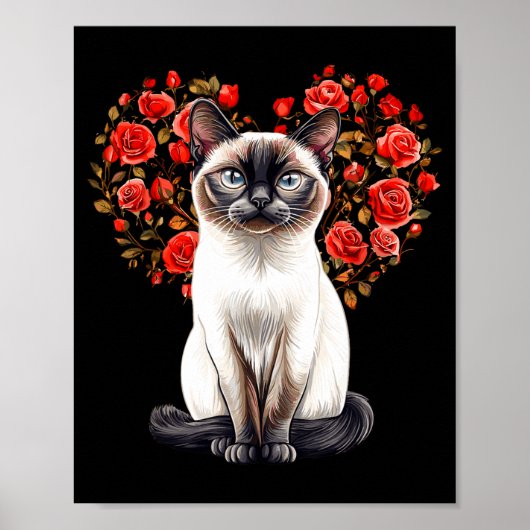 Siamese Cat Lover Floral Heart Valentines Day  Poster (Voorkant)