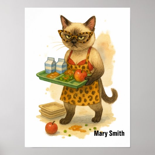 Siamese Cat Lunch Lady is in cafeteria Poster (Voorkant)