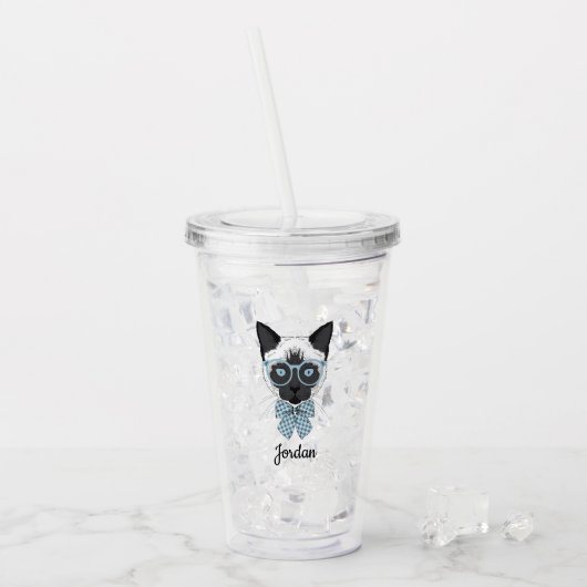 Siamese Cat Mode Smart | Jouw namen toevoegen Acryl Drinkbeker (Voorkant ijs)