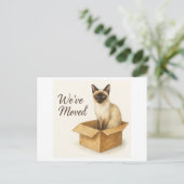 Siamese Cat Moving House aangekondigd Briefkaart (Staand voorkant)