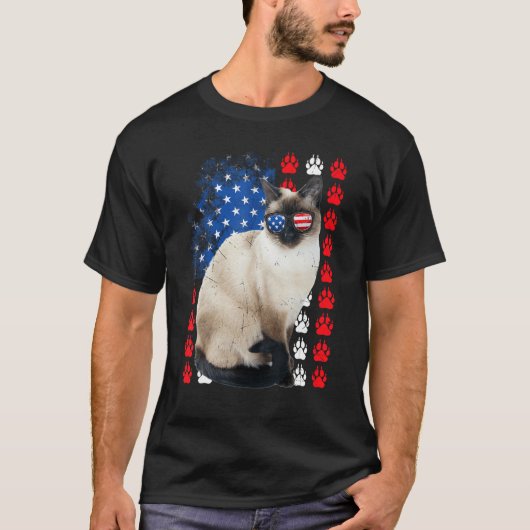 Siamese Cat Paws USA Flag Indepedence Day 4th Of J T-shirt (Voorkant)