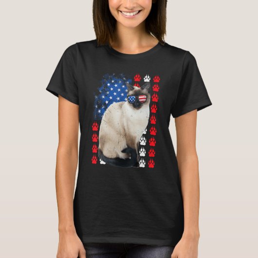 Siamese Cat Paws USA Flag Indepedence Day 4th Of J T-shirt (Voorkant)