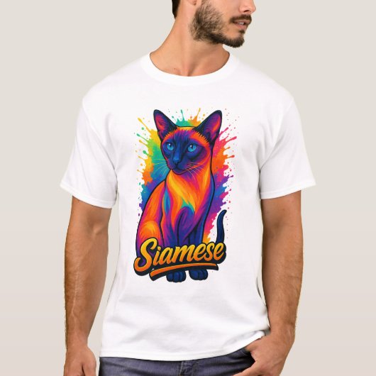 Siamese Cat Pop Art – Levendige Neon Street Style T-shirt (Voorkant)