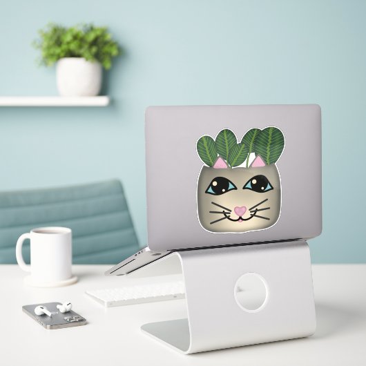 Siamese Cat Prayer Plant Planter Sticker (Laptop op bureau)