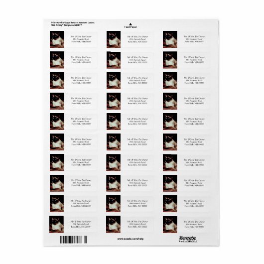 Siamese Cat Return Address Stickers Labels (Full Sheet)