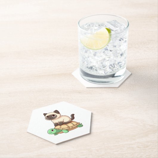 Siamese cat rides turtle Copy Kartonnen Onderzetters (Insitu)