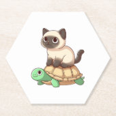 Siamese cat rides turtle Copy Kartonnen Onderzetters (Voorkant)