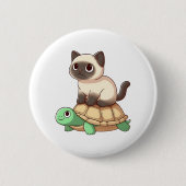 Siamese cat rides turtle Copy Ronde Button 5,7 Cm (Voorkant)