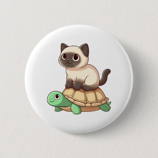 Siamese cat rides turtle Copy Ronde Button 5,7 Cm (Voorkant)