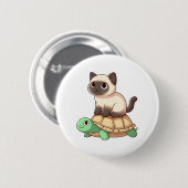 Siamese cat rides turtle Copy Ronde Button 5,7 Cm (Voorkant /achterkant)