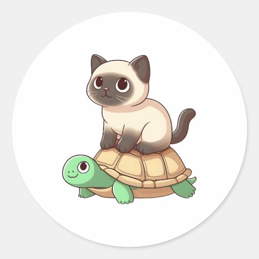 Siamese cat rides turtle Copy Ronde Sticker (Voorkant)