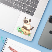 Siamese cat rides turtle Copy Sticker (Laptop met iPhone)