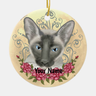 Siamese Cat Rozen aangepaste naam ornament