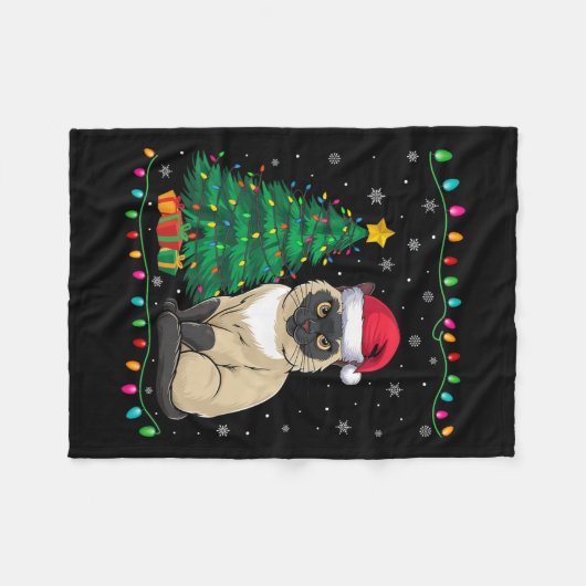 Siamese Cat Santa Hat Mannen Vrouwen Kinder Kerstb Fleece Deken (Voorkant (Horizontaal))