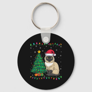 Siamese Cat Santa Hat Mannen Vrouwen Kinder Kerstb Sleutelhanger