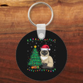 Siamese Cat Santa Hat Mannen Vrouwen Kinder Kerstb Sleutelhanger (Voorkant)