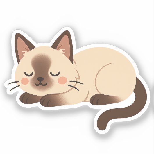 Siamese Cat – Sleeping Brown and Cream Cute Kitty Sticker (Voorkant)