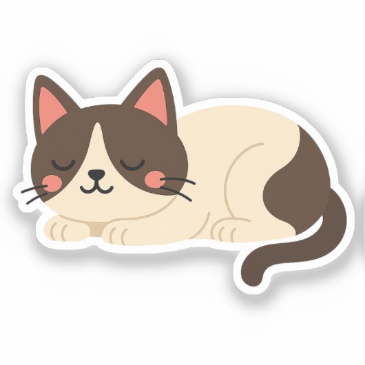 Siamese Cat Sleeping – Cream and Brown Cartoon Sticker (Voorkant)