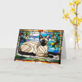 Siamese Cat Stained Glass Folded Greeting Card Kaart (Gele Bloem)
