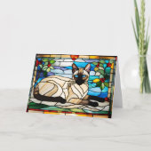 Siamese Cat Stained Glass Folded Greeting Card Kaart (Voorkant)