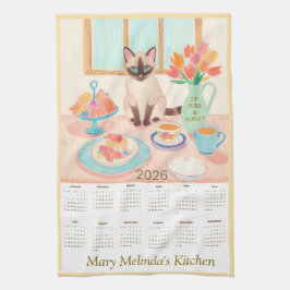 Siamese Cat & Tea Party Kitchen Towel Calendar Theedoek
