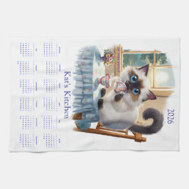 Siamese Cat Tea Time 2026 Calendar Kitchen Towels Theedoek