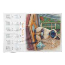 Siamese Cat Tea Time 2026 Tea Towel Calendar