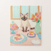Siamese Cat Tea-Time Jigsaw Puzzle Legpuzzel (Verticaal)
