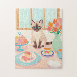 Siamese Cat Tea-Time Jigsaw Puzzle Legpuzzel