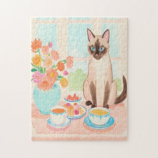 Siamese Cat & Tea Time Jigsaw Puzzle  Legpuzzel (Verticaal)