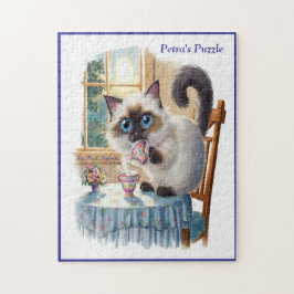 Siamese Cat & Tea Time Jigsaw Puzzle Legpuzzel