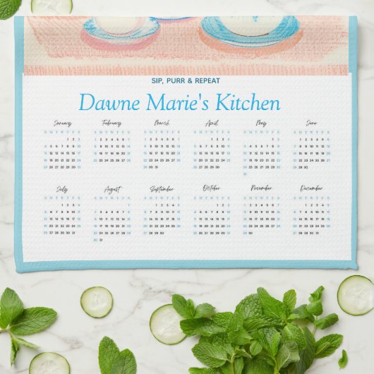 Siamese Cat, Teacups & Tea Towel Calendar Too Theedoek (Gevouwen)