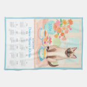 Siamese Cat, Teacups & Tea Towel Calendar Too Theedoek (Horizontaal)