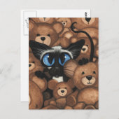 Siamese Cat Teddy Bear Hug van BiHrLe Briefkaart (Voorkant / Achterkant)
