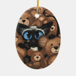 Siamese Cat Teddy Bear Hug van BiHrLe Keramisch Ornament