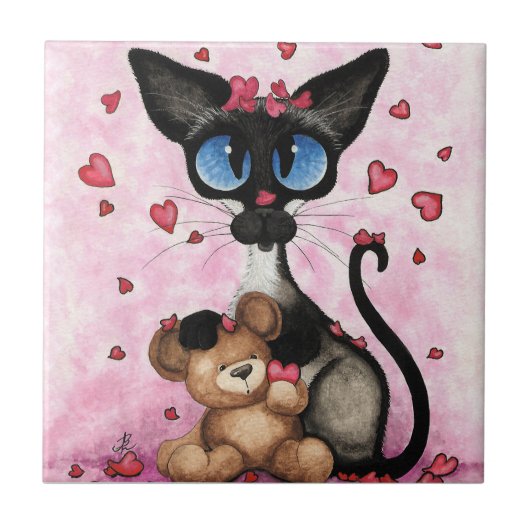 Siamese Cat Valentines Day by Bihrle Tegeltje (Voorkant)