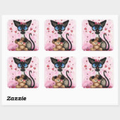 Siamese Cat Valentines Day by Bihrle Vierkante Sticker (Vel)