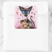 Siamese Cat Valentines Day by Bihrle Vierkante Sticker (Tas)