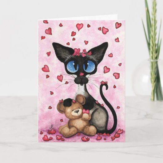 Siamese Cat Valentines Day Greeting Card by Bihrle Kaart (Voorkant)