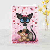 Siamese Cat Valentines Day Greeting Card by Bihrle Kaart (Gele Bloem)