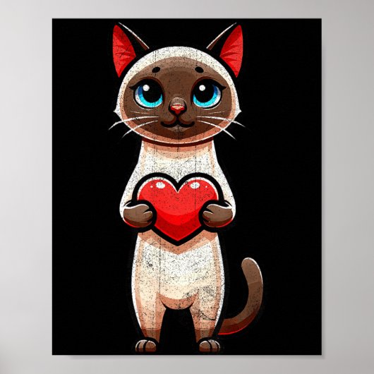 Siamese Cat Valentines Heart Lover Funny Boys Girl Poster (Voorkant)