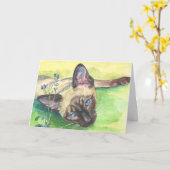 Siamese Cat Wenskaarten Kaart (Gele Bloem)