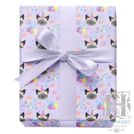 Siamese Cat Wrapping Paper in Purple Cadeaupapier